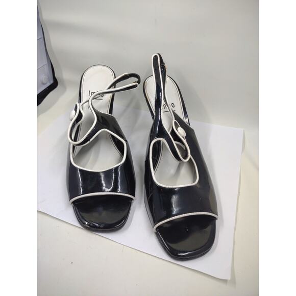 Impo Way Black and White Faux Leather Slingback Peep Toes Heels Women's Size 6M - Picture 2 of 13